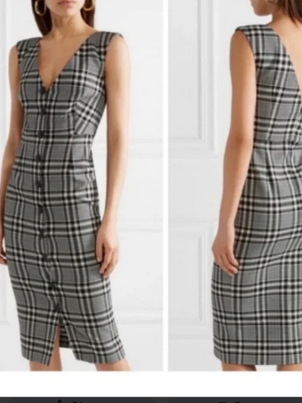 Veronica Beard Lark Dress Plaid Sz 4 V Neck Sleeveless Embossed Crest Buttons
